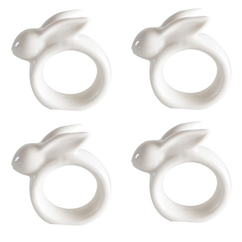 JINMURY Easter Rabbit Porcelain Napkin Rings, Set of 4 Vintage White Bunny Ceramic Napkin Rings for Easter Dinner Weddings Parties, Handmade - Image 1